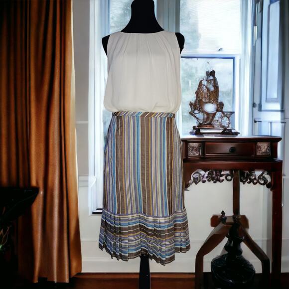 AKRIS PUNTO Colorful 100% Silk Skirt 10 Pleated Ruffle Striped‎ Event Career - Picture 10 of 16